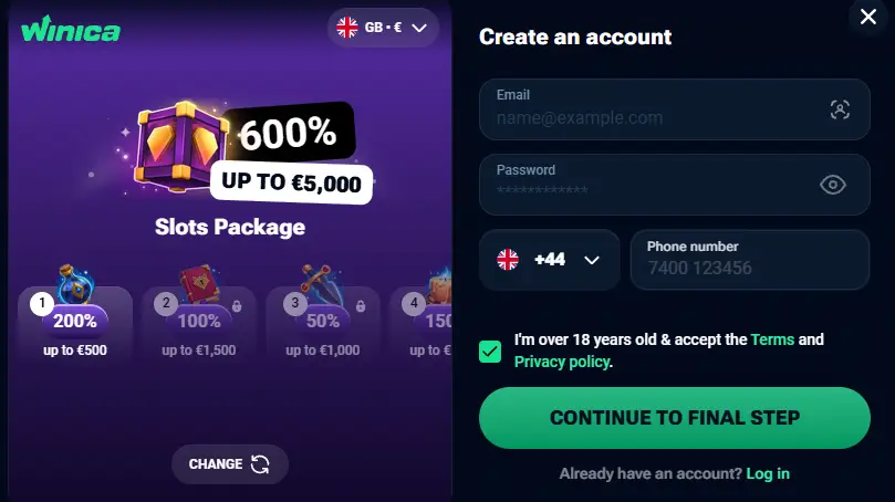 winica casino registration
